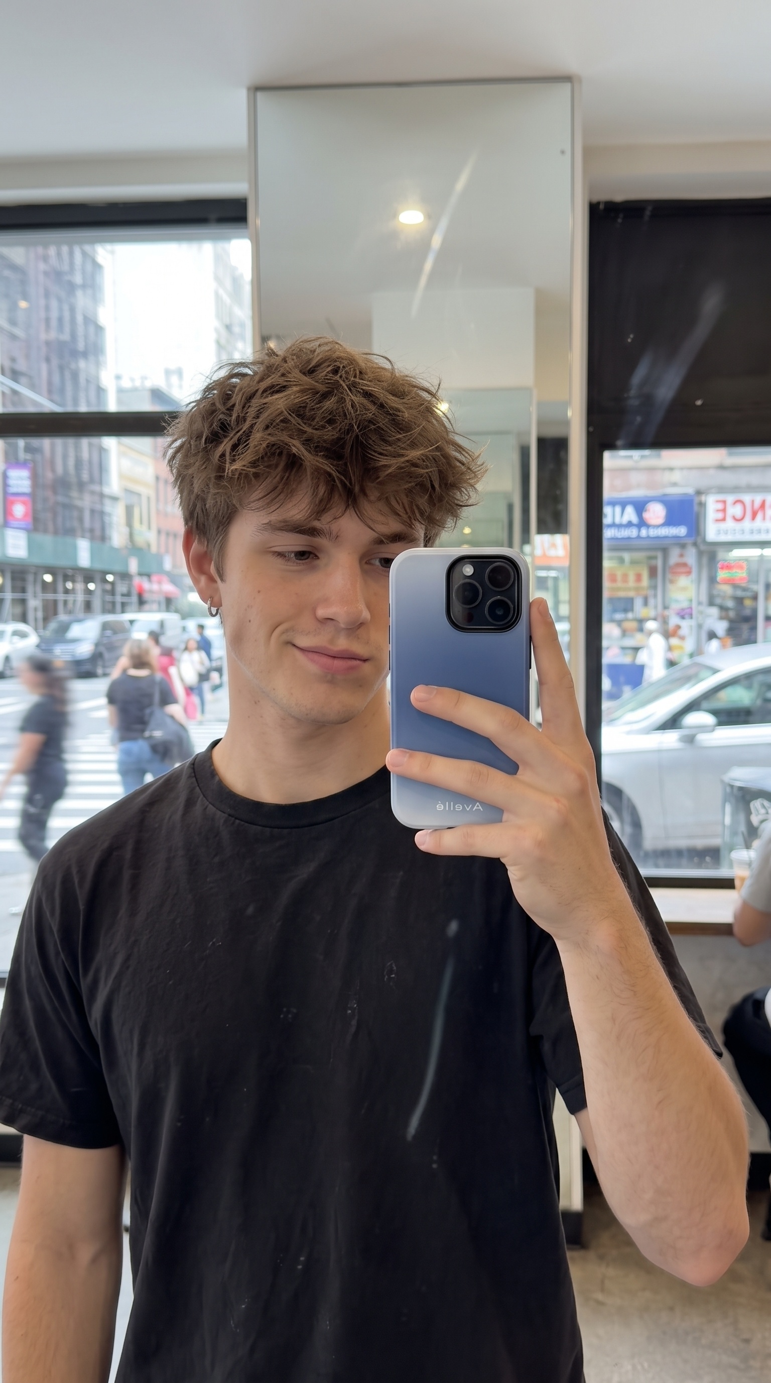 Gradient Blue case in a city café